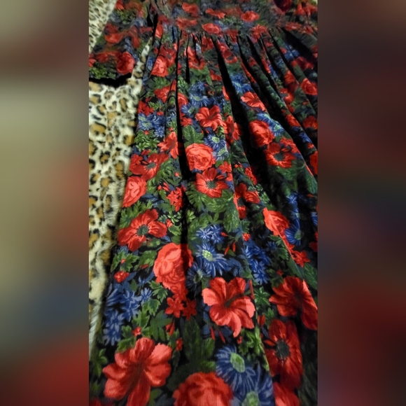 Vintage Laura Ashley Size 12 Corduroy Floral Garden Dress Gathered Zipper NICE - Picture 7 of 10